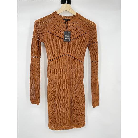 Michael Costello x REVOLVE | Allegra Mini Dress in Copper Brown Crochet Cover Up - Picture 2 of 12